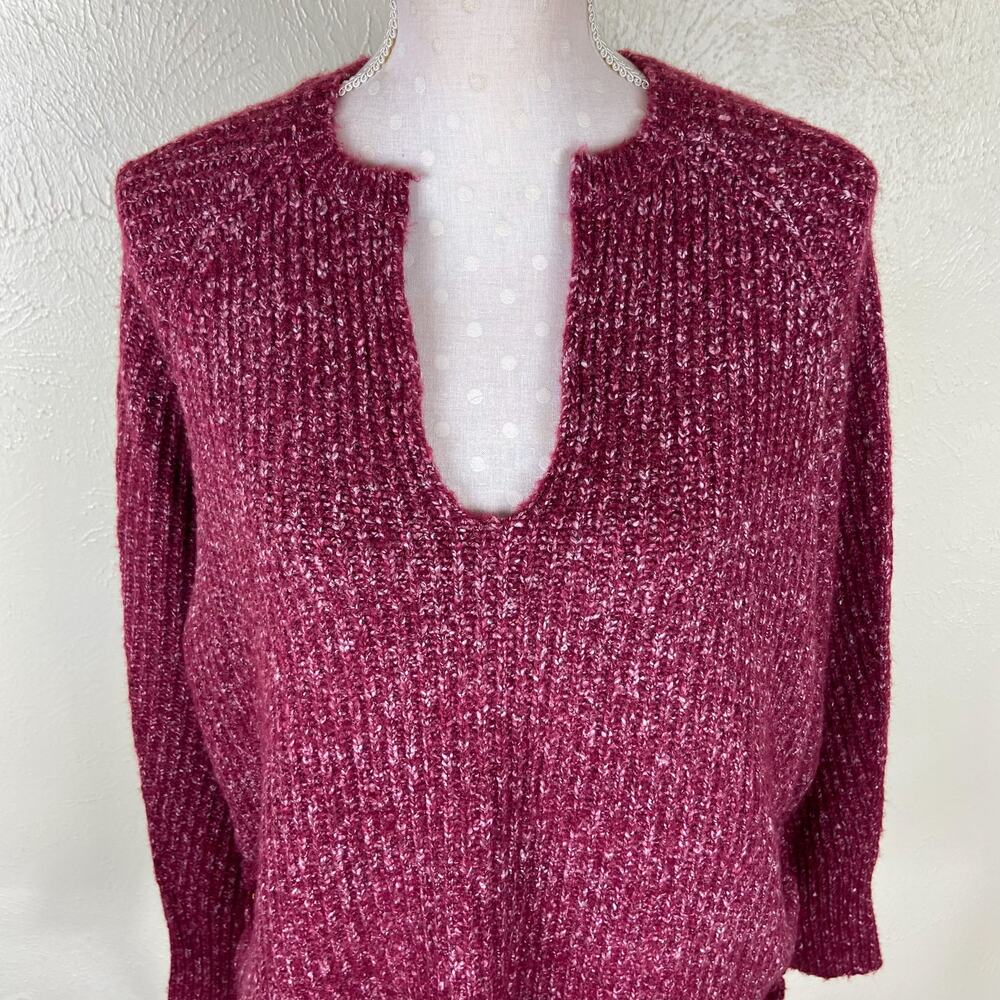 John + Jenn Marled Chunky Knit Sweater Size M Cranberry Burgundy Lace Up Sides - Picture 9 of 9
